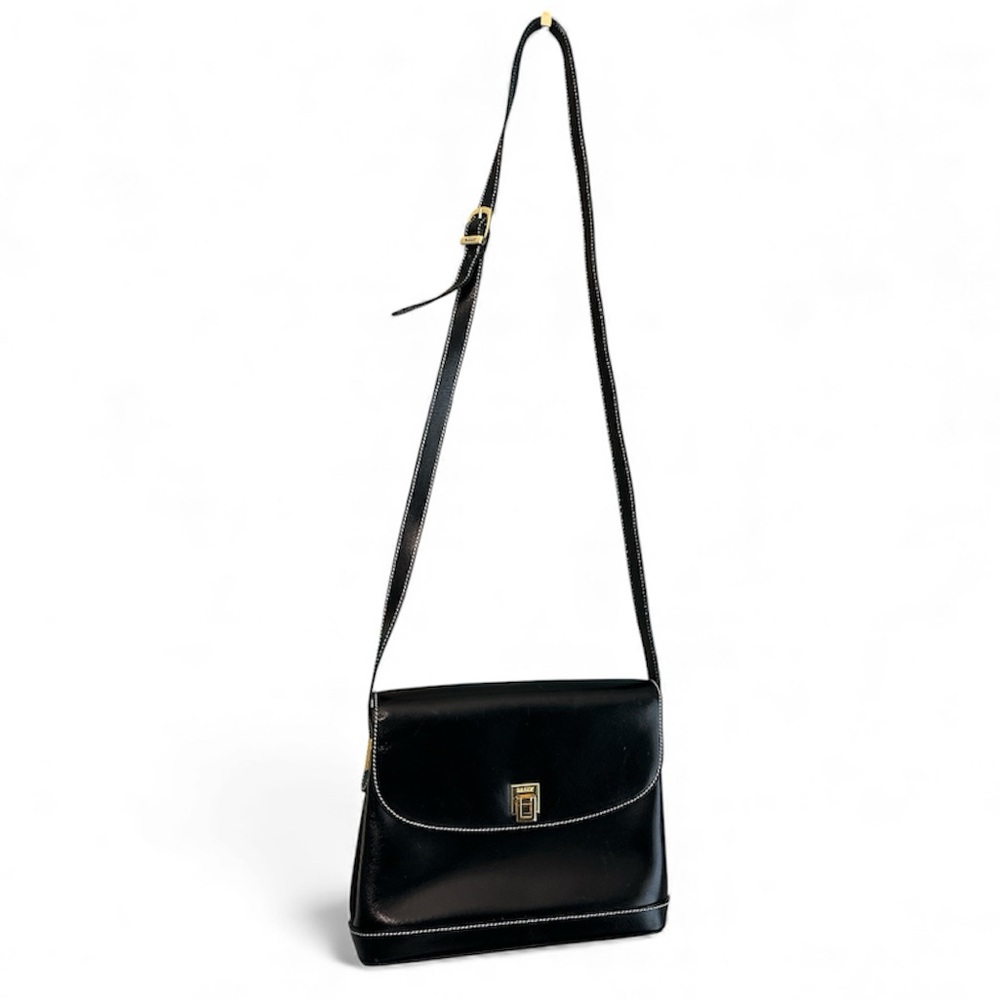 Bally Ollam Black Leather shoulder Bag with gold hardware•Vintage•80s•Italy - Picture 2 of 10